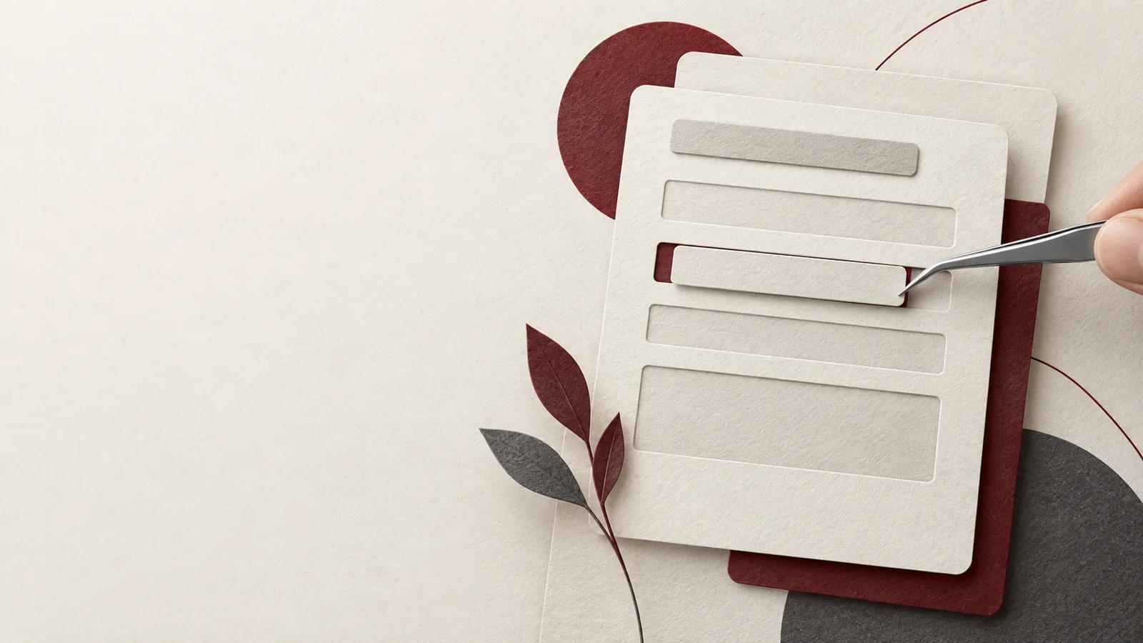 Ilustración conceptual de un formulario de papel cuya pieza se ajusta; representa mantenimiento, no un ataque real.