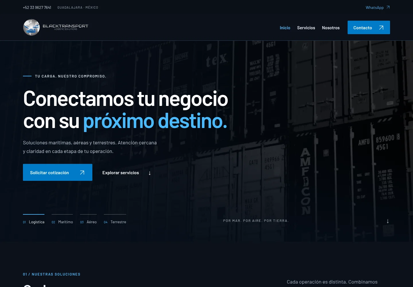 Página de inicio de BlackTransport con servicios logísticos