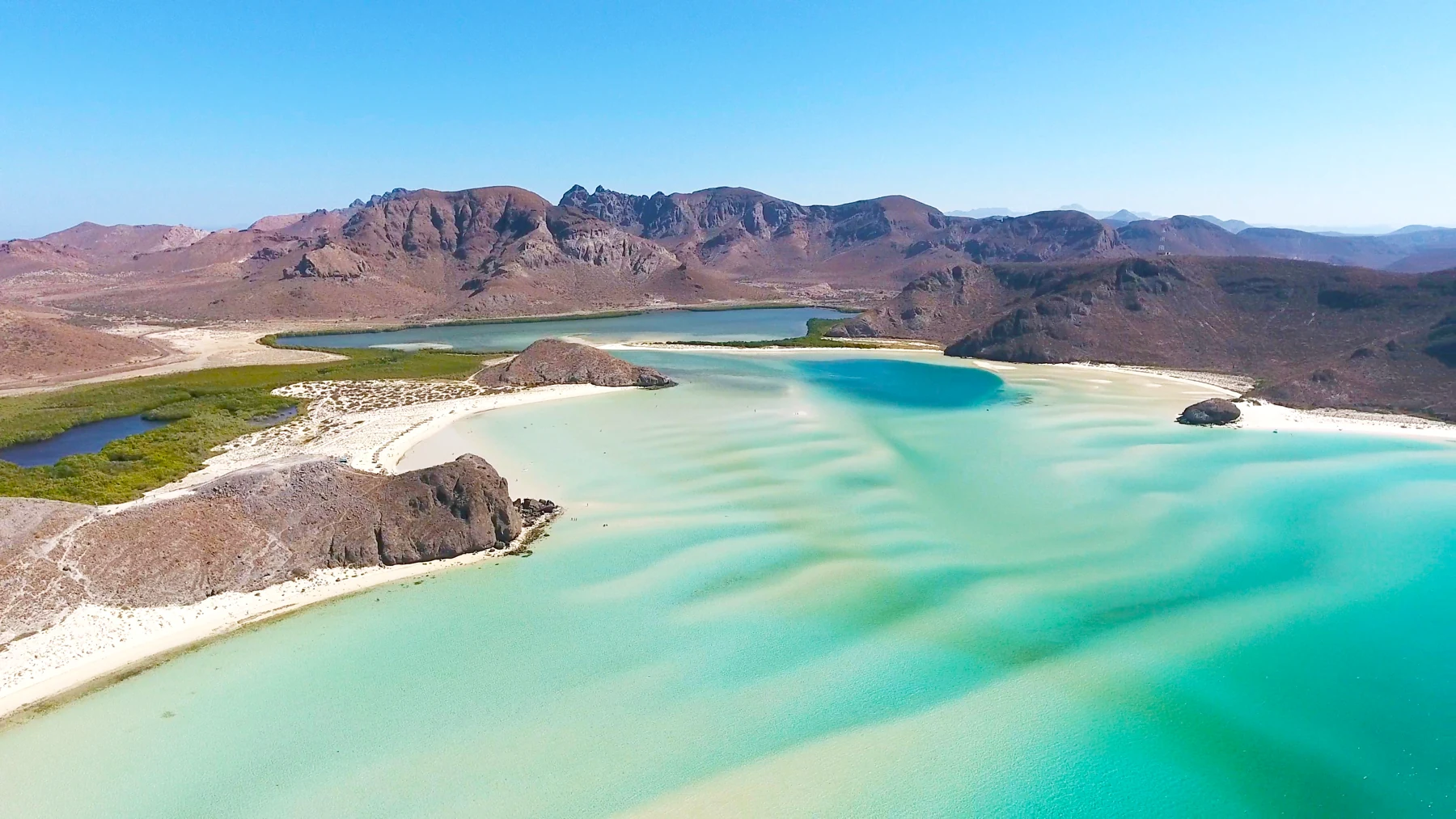 Bahía de aguas turquesa rodeada de montañas en Baja California